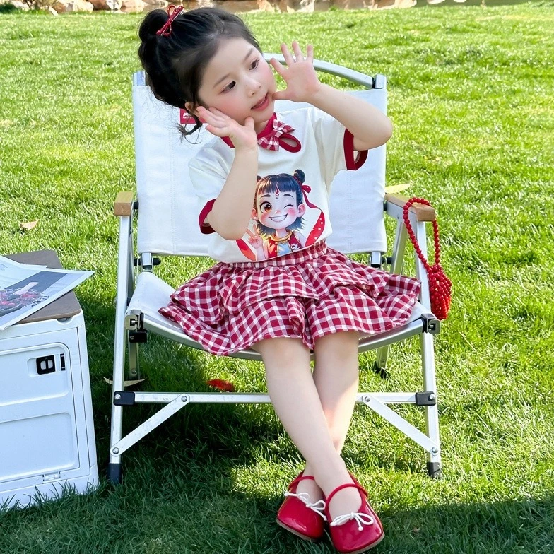 学院风女童套装小女孩韩范外出服夏季哪吒儿童洋气甜酷可爱蓬蓬裙