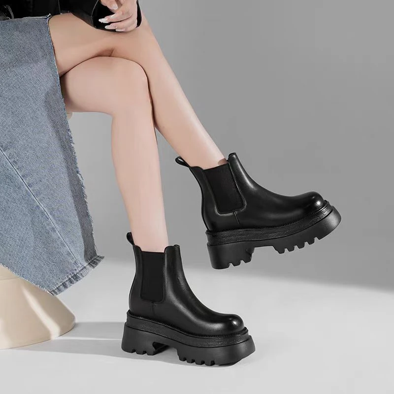 （加绒）欧洲站马丁靴女新款厚底短靴一脚蹬切尔西烟筒靴  8895-1