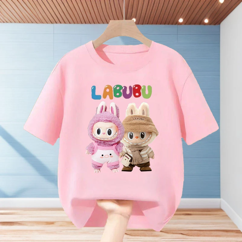 纯棉短袖t恤卡通时尚2025新款拉布布labubu儿童卡通男女上衣百搭