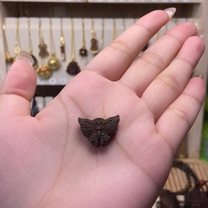 木质吊坠925银小蝴蝶挂件
