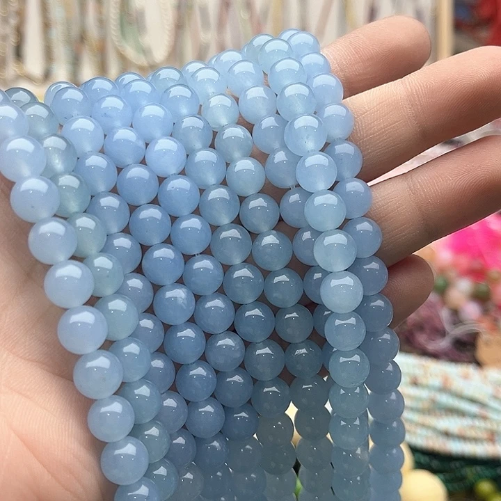 玛瑙/玉髓珠宝半成品未镶嵌一条8mm左右海蓝宝珠