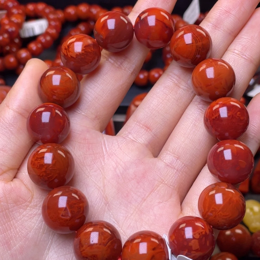 南红玛瑙其他未镶嵌用****815mm高品瓦西火焰纹圆珠手串
