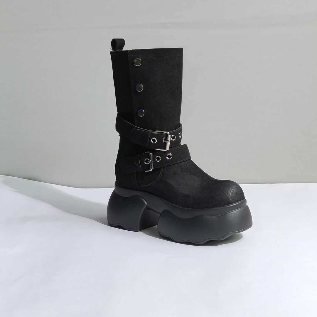 增高9.5cm马丁靴女2025春秋新款厚底复古中筒靴切尔西烟筒女靴子