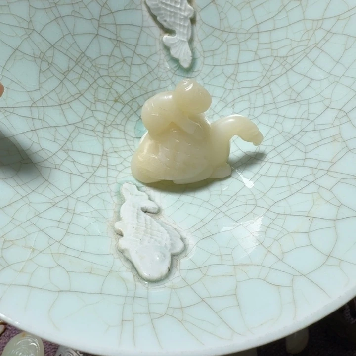 ****江瓷片双鱼青瓷开片大碗