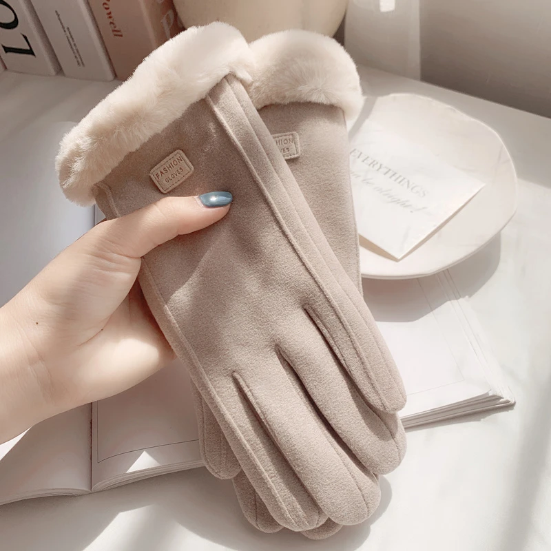 女士手套秋冬加绒加厚保暖骑行防寒可爱触屏棉手套冬天御寒保暖毛
