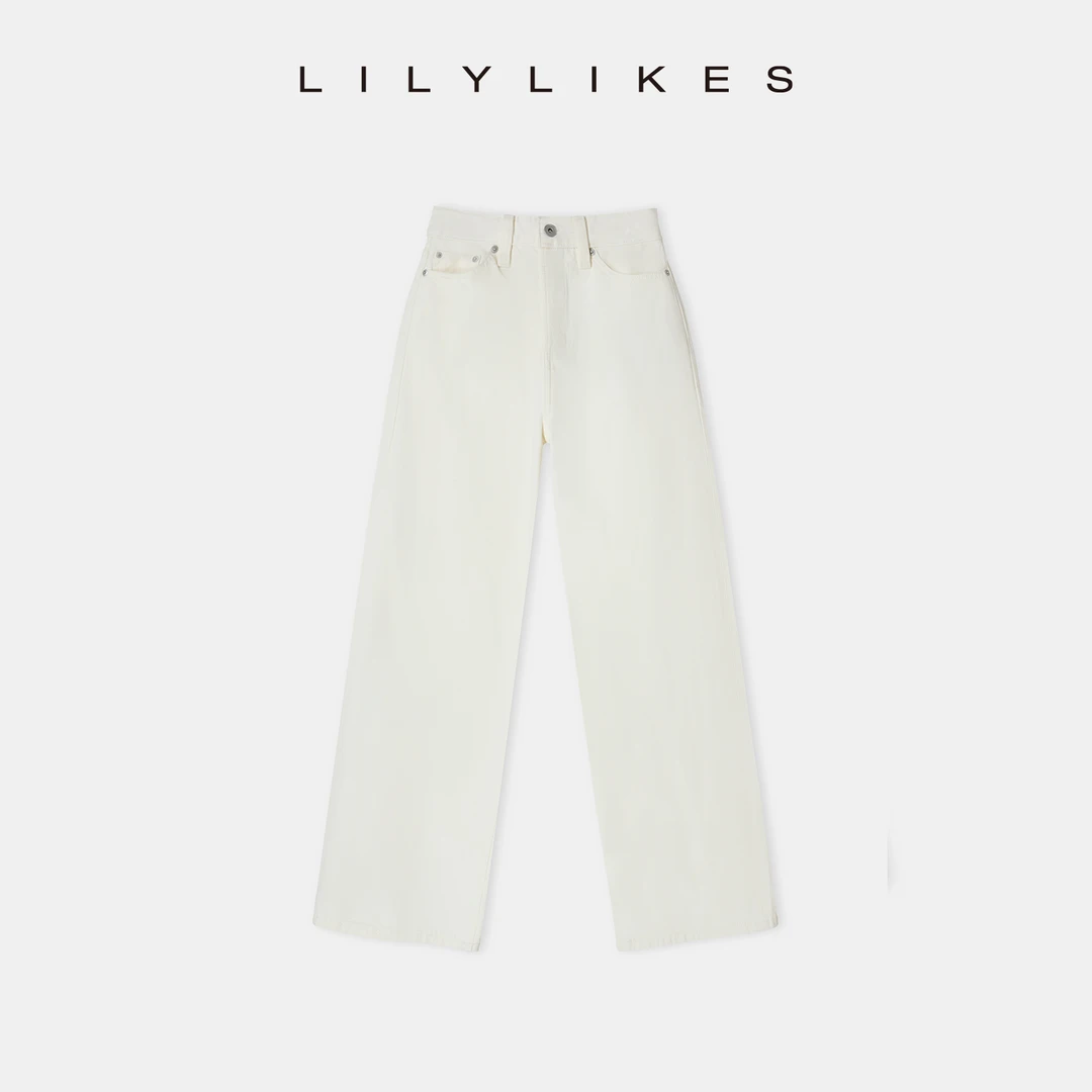 【LILYLIKES】莱卡双芯舒适百搭斜缝阔腿牛仔裤