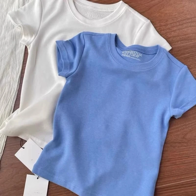 深圳南油高端大牌女装克莱因蓝色短袖正肩T恤修身夏2025设计感潮