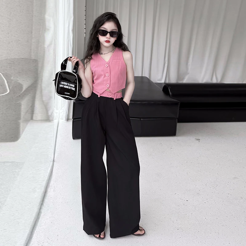 女童甜酷风套装儿童夏季2025新款中大童背心洋气女孩阔腿裤两件套