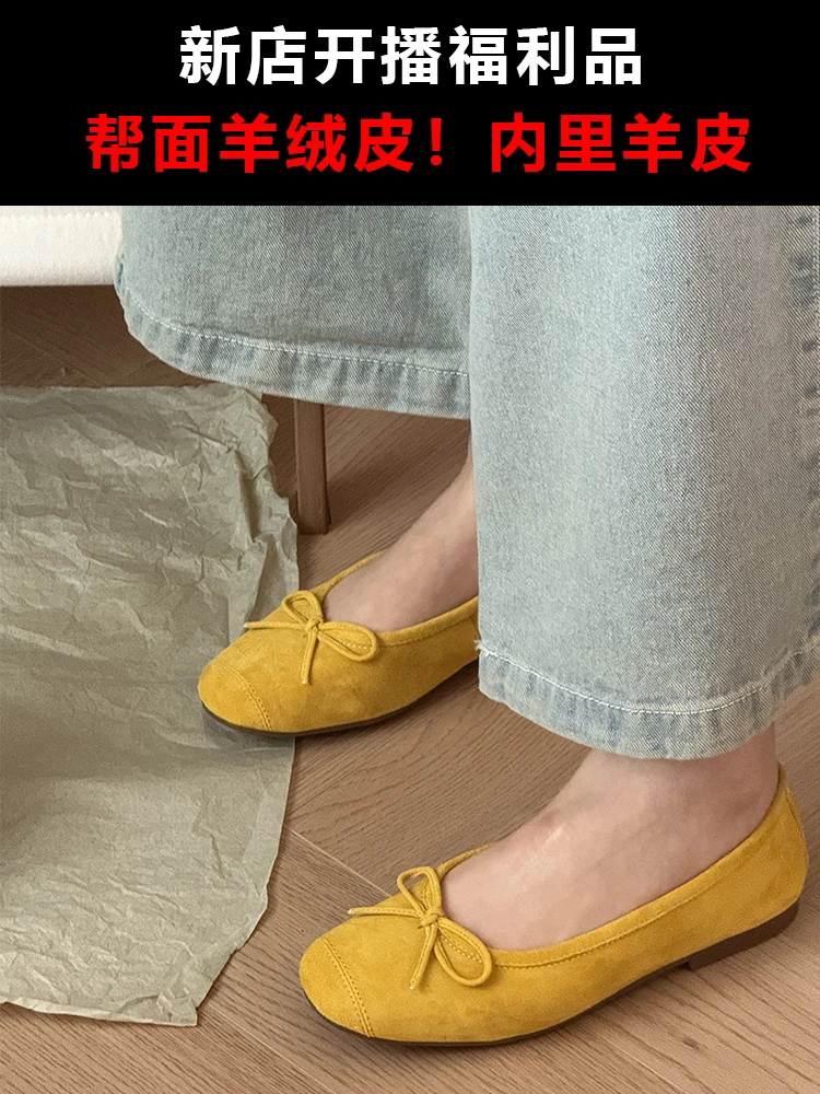 原单-芭蕾鞋羊皮法式复古平底圆头蝴蝶结跳舞单鞋