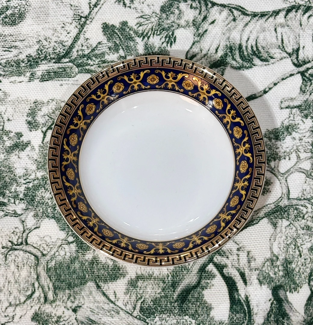 欧式精美味碟蓝色复古陶瓷金边西餐盘描金杯碟