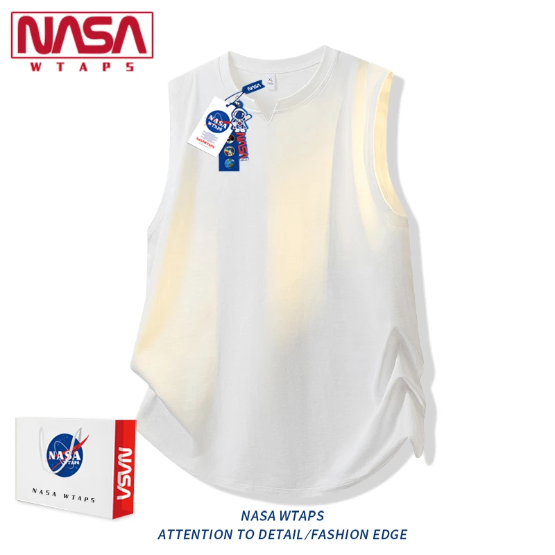 NASA WTAPS基础款V领背心男士夏季新款潮宽松休闲运动坎肩无袖T恤
