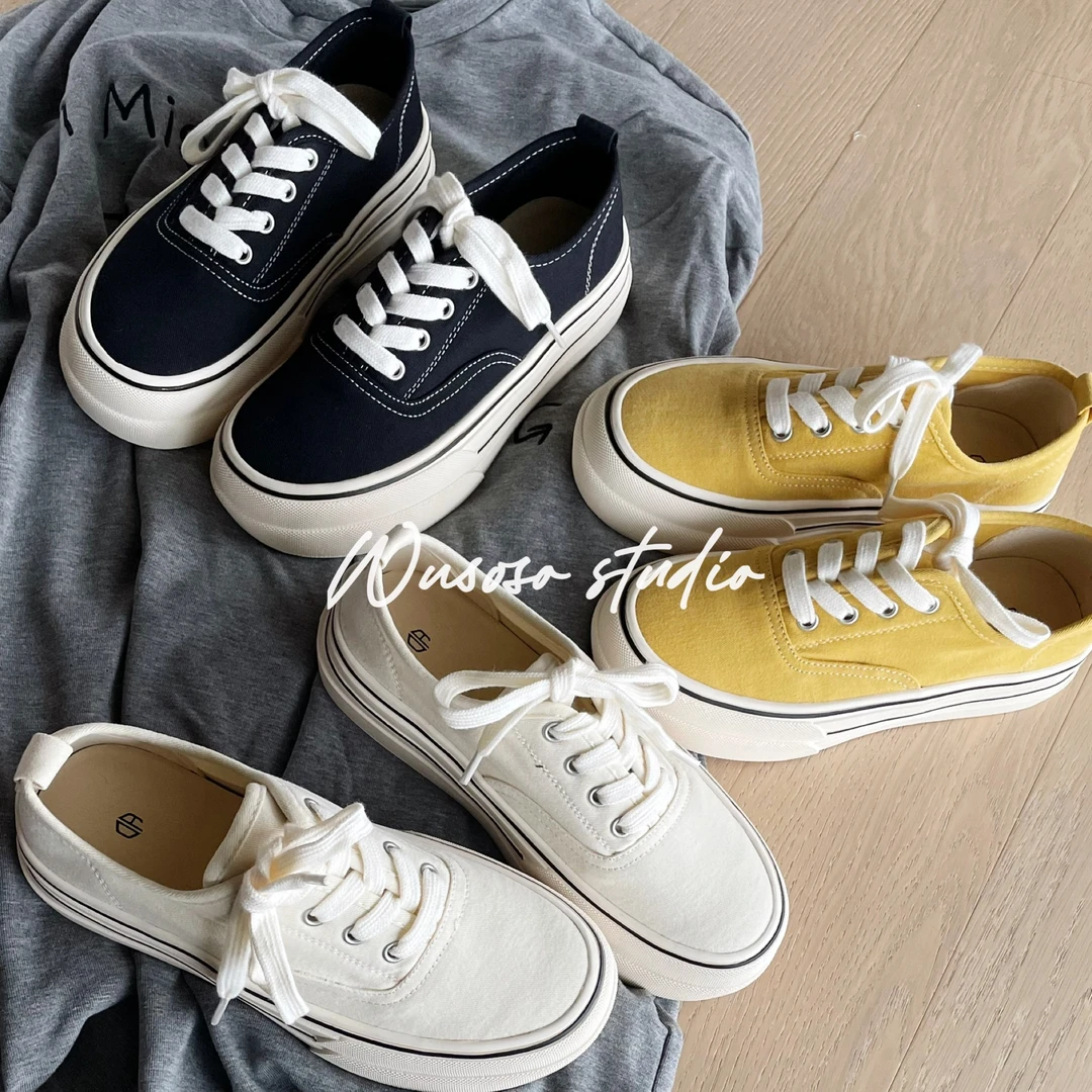 【soso】25ss｜早春高校女大复古小鸡黄布面板鞋｜可踩脚｜