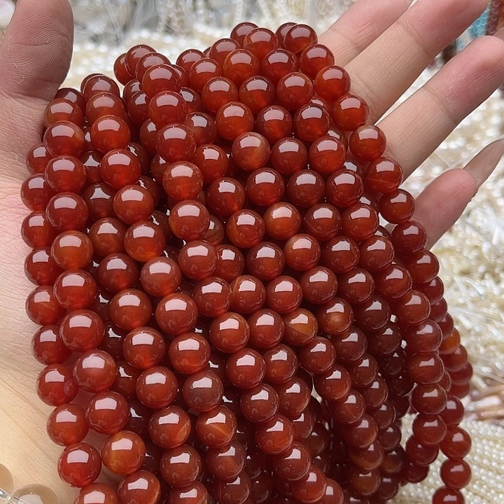 玛瑙/玉髓未镶嵌珠宝半成品一条10mm左右红玛瑙