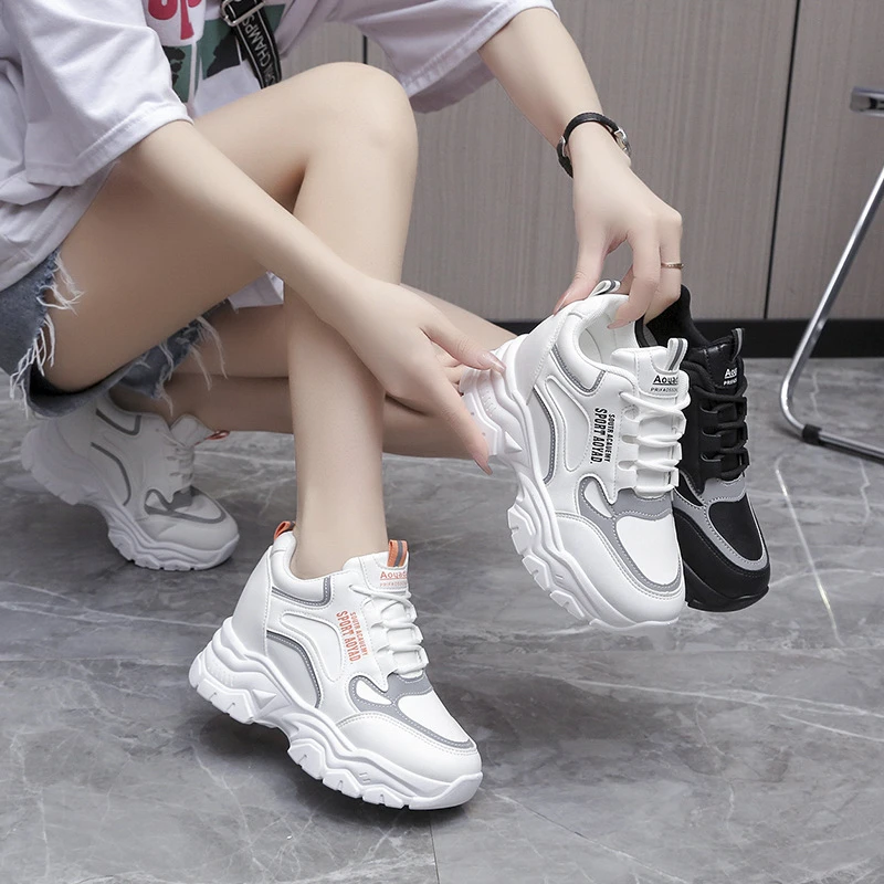 2025年新款内增高老爹鞋女网面休闲运动鞋厚底跑步旅游小白鞋