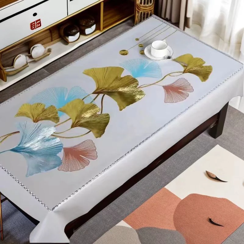 银杏叶90宽150长桌布高档大气客厅家用长方形餐桌防水防油防烫