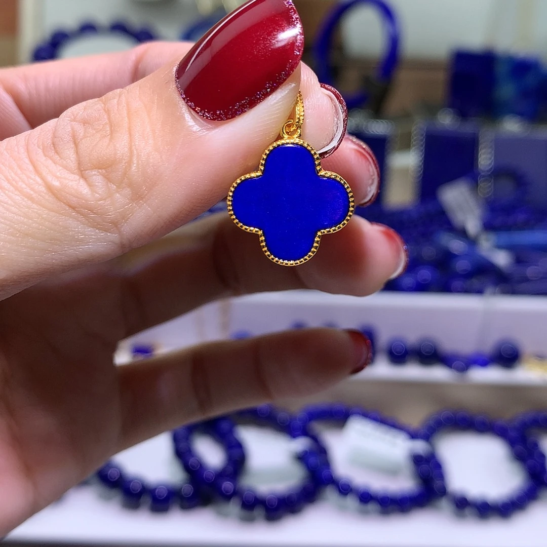 青金石银S925镶嵌天然原矿吊坠13.6 m