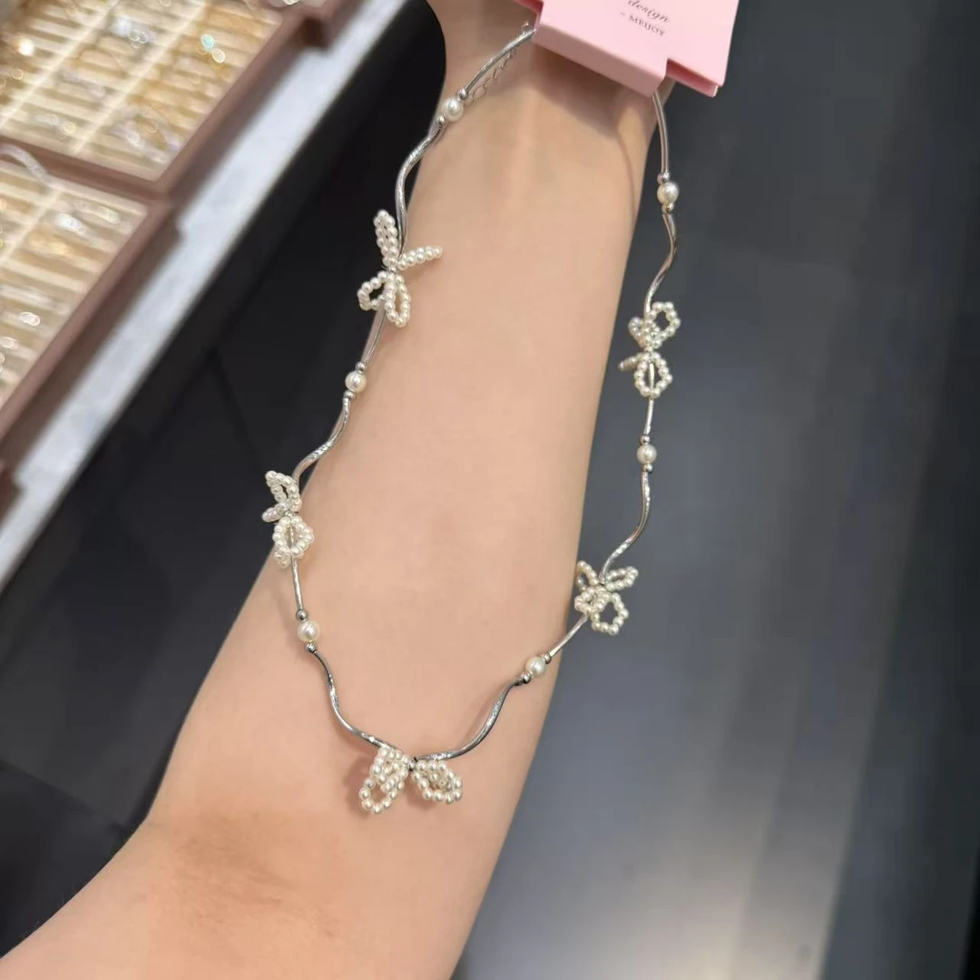 铜合金仿珍珠项链 1232 超高版 设计师款少女感蝴蝶结项链