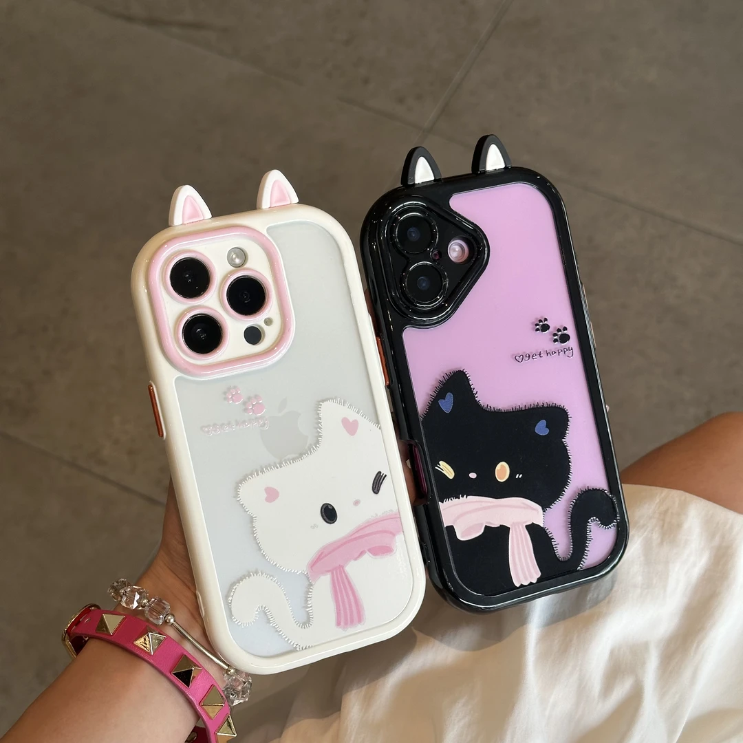 欧克里里贴贴小猫立体耳朵适用苹果16/17手机壳华为vivo小米oppo
