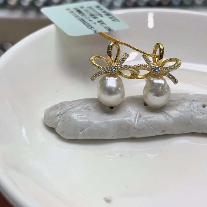 银S925镶嵌耳饰海水珍珠7-8mm35号