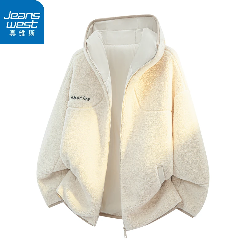 真维斯2025秋冬季新款连帽棉衣潮牌百搭宽松羊羔绒棉服外套男士