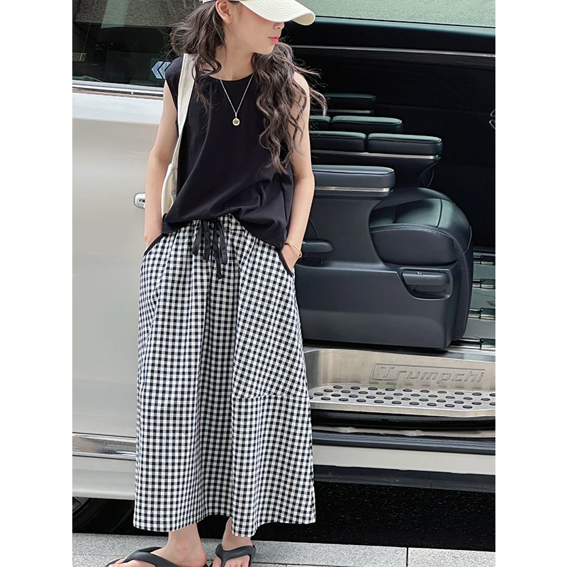 K29251时尚简约女童背心套装裙2025新款儿童休闲时髦两件套裙子潮