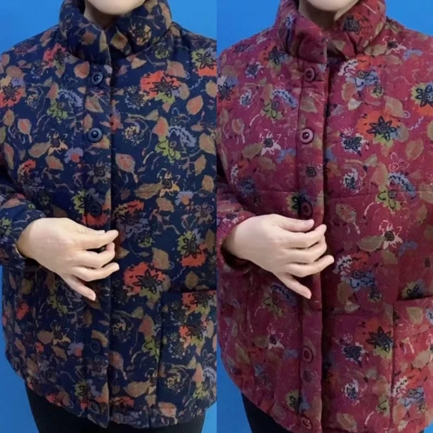 冬季中老年妈妈装碎花立领加厚宽松舒适百搭棉服外套上衣