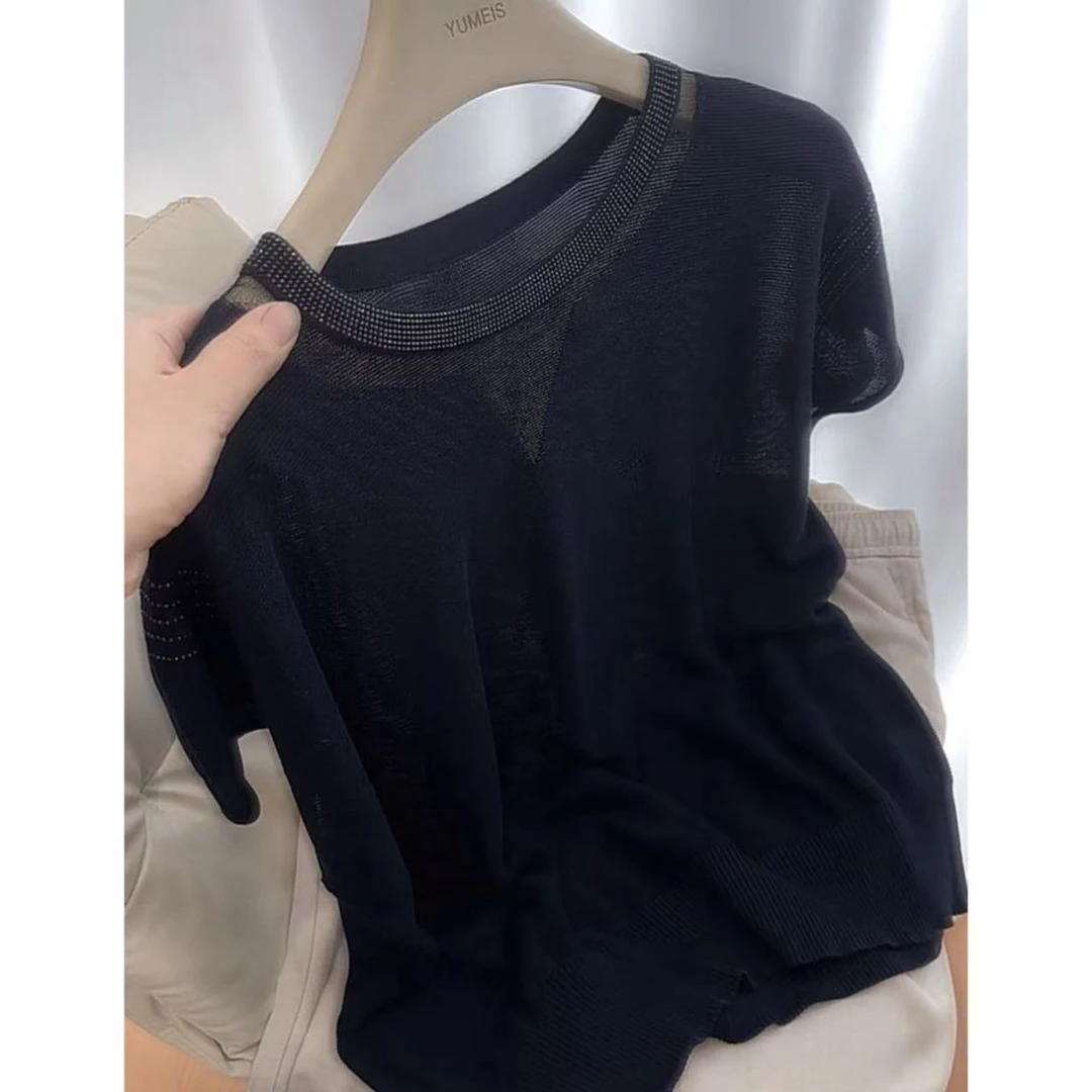 丽丽家~星河短袖蕾丝气质洋气时尚百搭夏季圆领镂空上衣