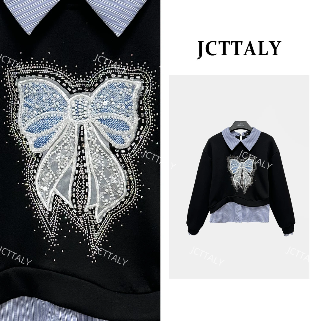 【宠粉价】设计师款浮雕刺绣烫砖蝴蝶重工卫衣百搭秋季女装NH-Q0509