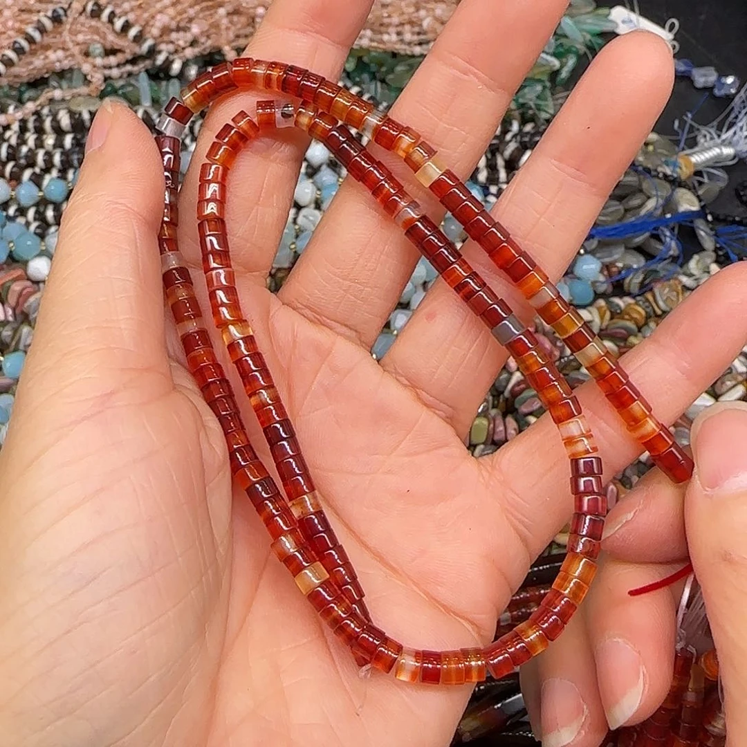 玛瑙/玉髓合金珠宝半成品红玛瑙一线剁珠4mm一条