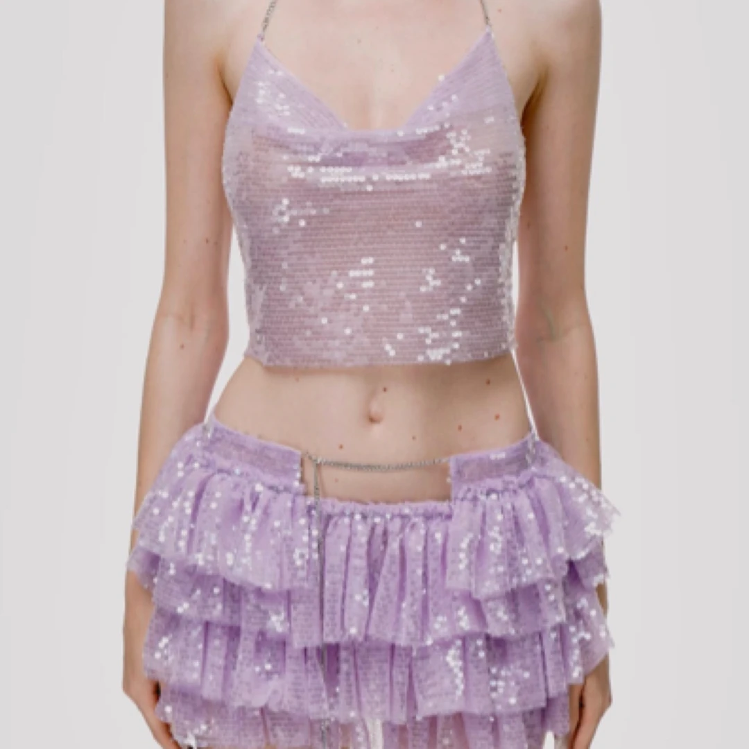 正品Niniseisei全新紫色链条辣妹亮片短裙吊带套装