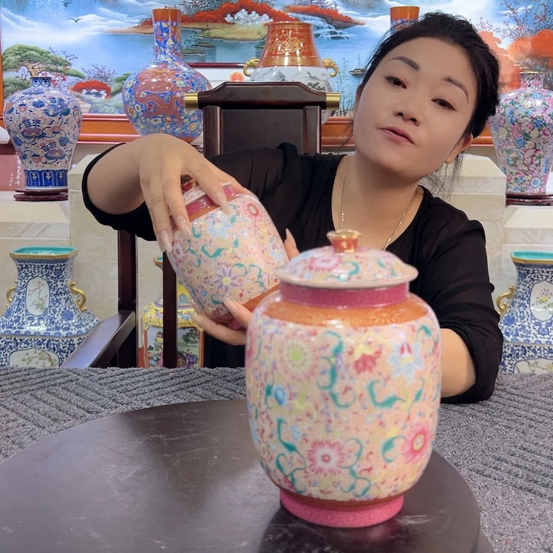 景德镇高端珐琅彩茶叶对罐