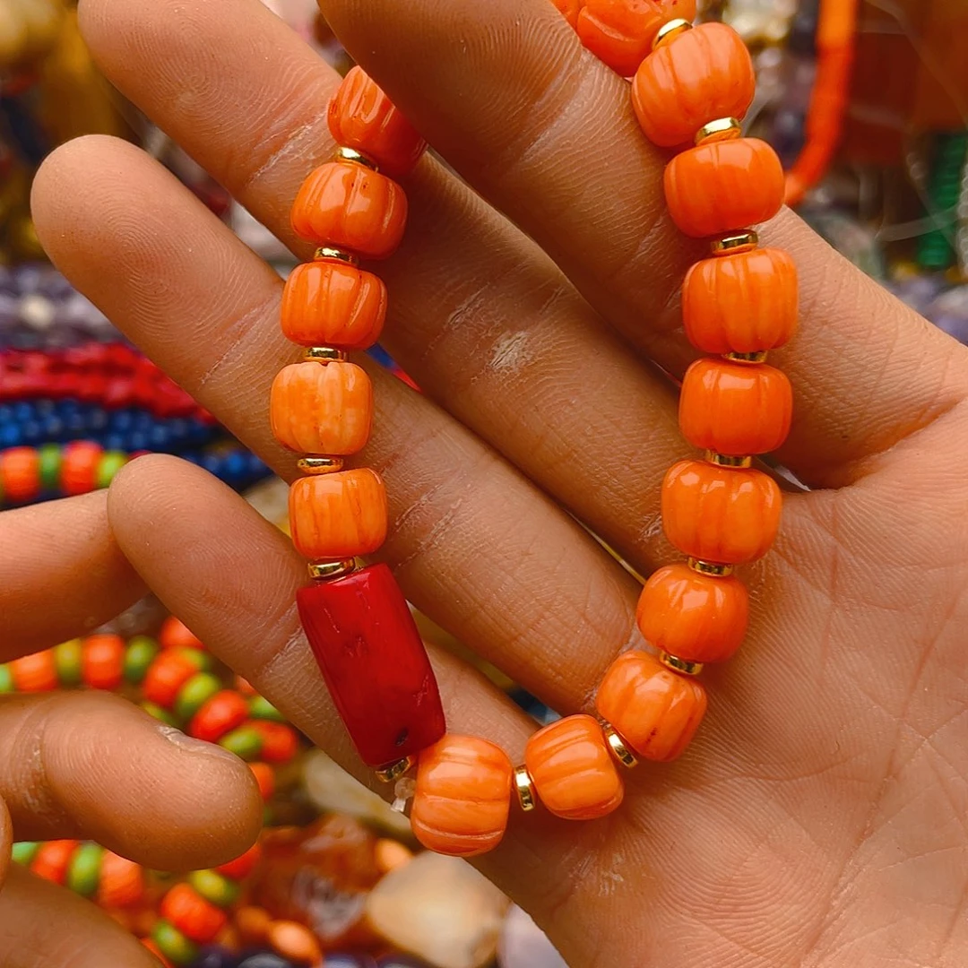 玛瑙/玉髓珠宝半成品未镶嵌三姑娘南瓜珠手链1条卡10