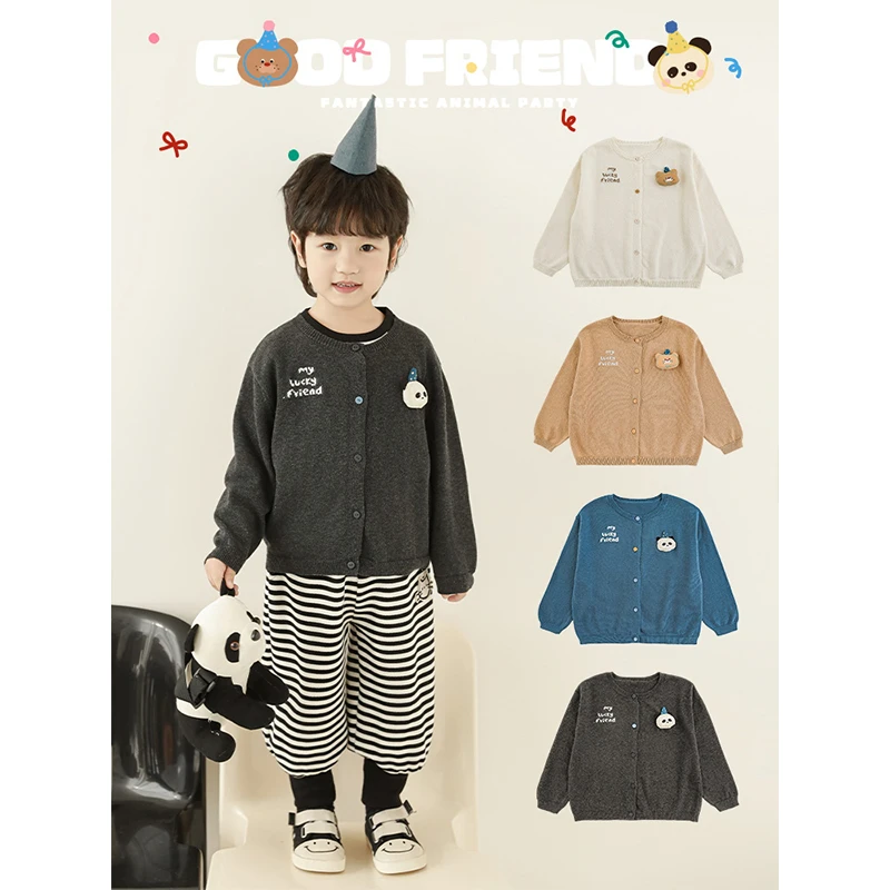 幼悠男童春装卡通玩偶毛衣开衫休闲儿童长袖服装宝宝衣服潮GN5132