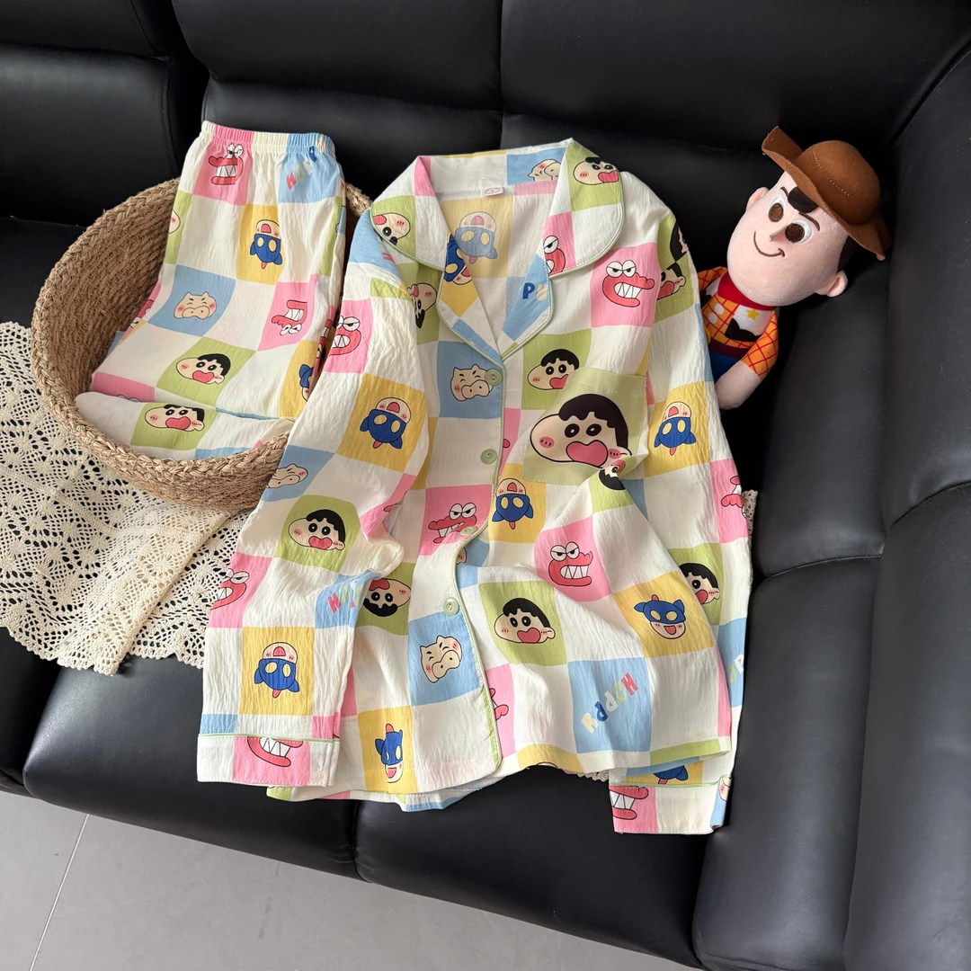 云朵棉长袖睡衣女春秋季大码开衫舒适2025新款蜡笔小新套装家居服