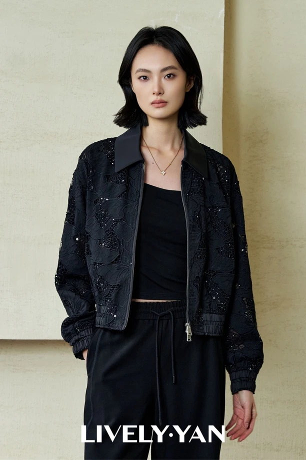 俪妍【LIVELY·YAN】25春款外套42291气质短款时尚休闲百搭黑色