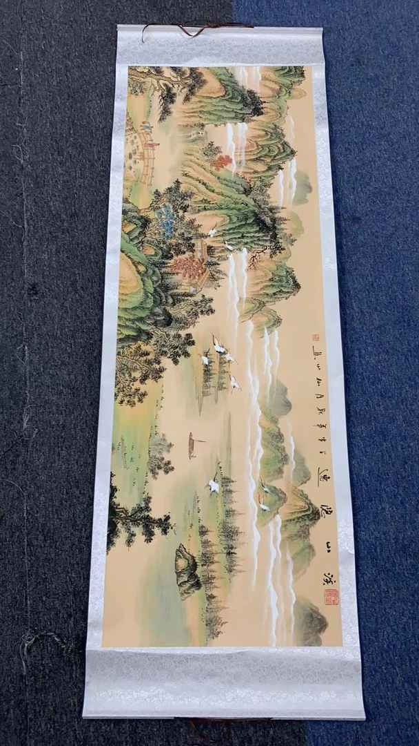六尺《溪山隐逸》横幅卷轴装裱装饰字画书房，客厅茶室玄关装饰挂画