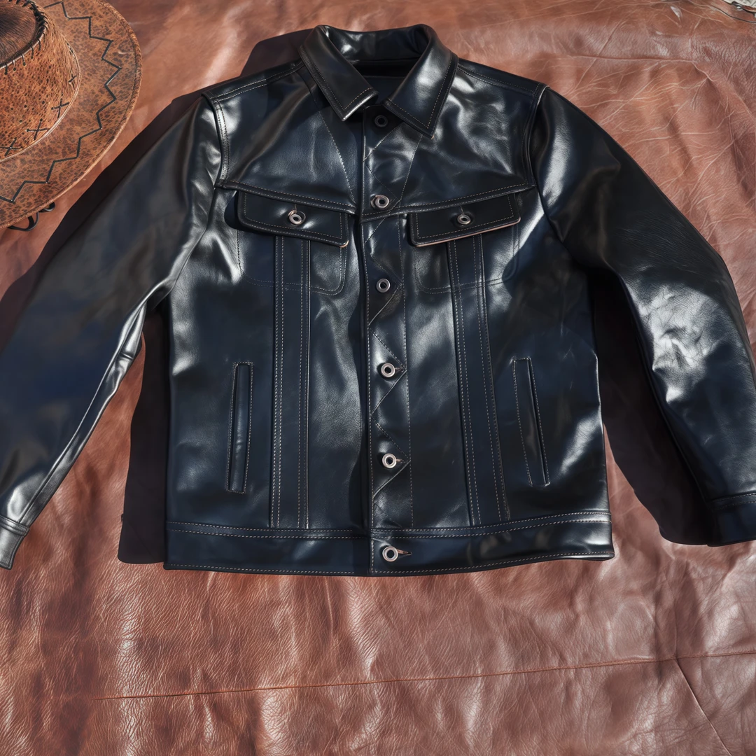 【马皮皮衣茶芯工艺】~风暴骑士男装短款皮衣牛仔版型翻领皮夹克