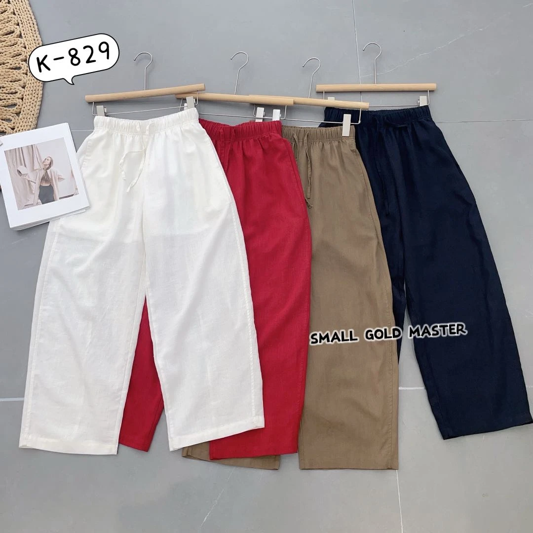 0181【夏季新款】立体明线拼接遮肉显瘦百搭亚麻天丝弯刀裤（829）