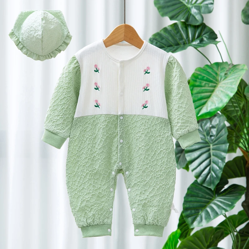 春秋婴幼儿连体衣双层长袖春秋款新生儿衣服秋天满月女宝宝爬爬服