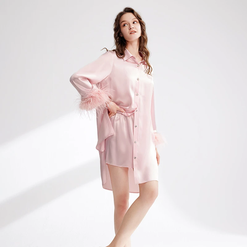 100%桑蚕丝衬衫睡裙家居服睡衣84081972