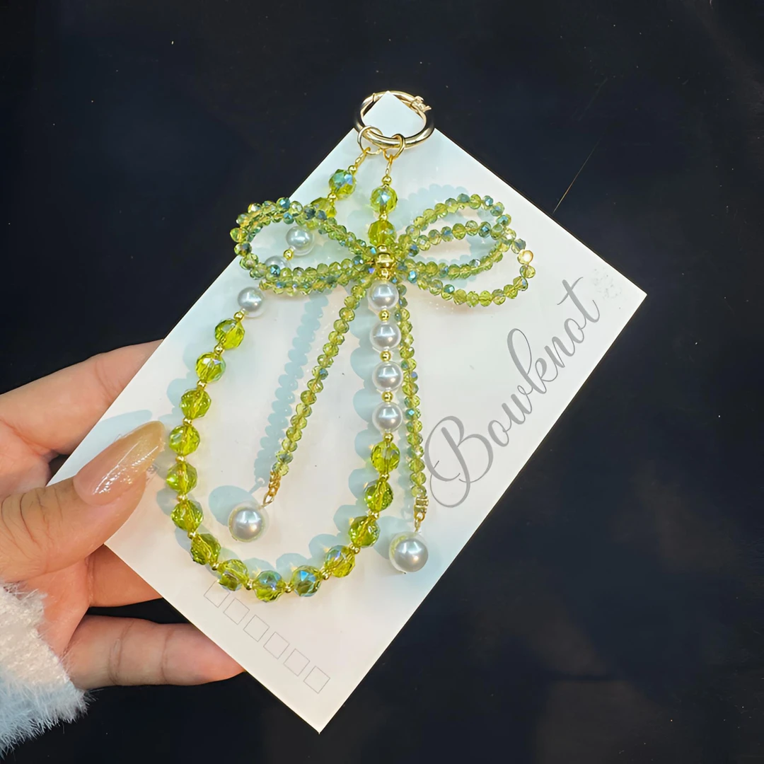 果绿色蝴蝶结手机链短款手提创意手机链钥匙扣手机挂绳防丢防摔