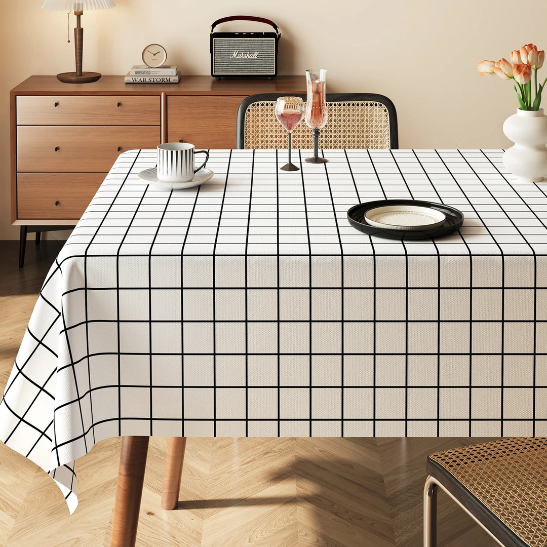 小清新格子桌布防油防水免洗防烫餐桌布新款轻奢高级感长方形茶几