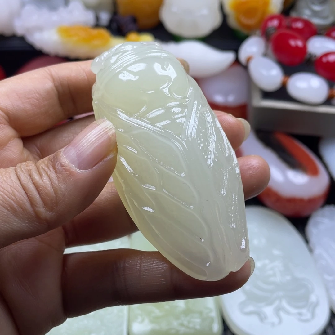 原石雕刻手把件知了