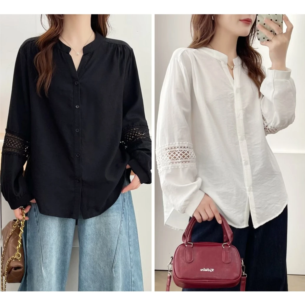 115-200斤大码女装胖mm秋新款洋气显瘦百搭袖子镂空宽松长袖衬衫