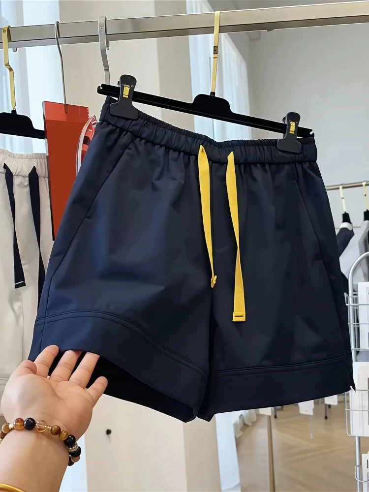 休闲短裤女2025夏新款松紧腰抽绳宽松高腰时尚百搭大码女士阔腿裤