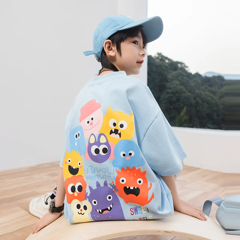 儿童短袖夏款2025新款时尚洋气男童t恤纯棉宽松夏中大童装TXW015W