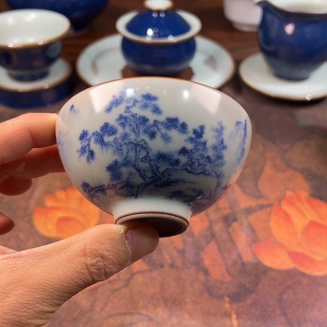 杯天青山水半月杯