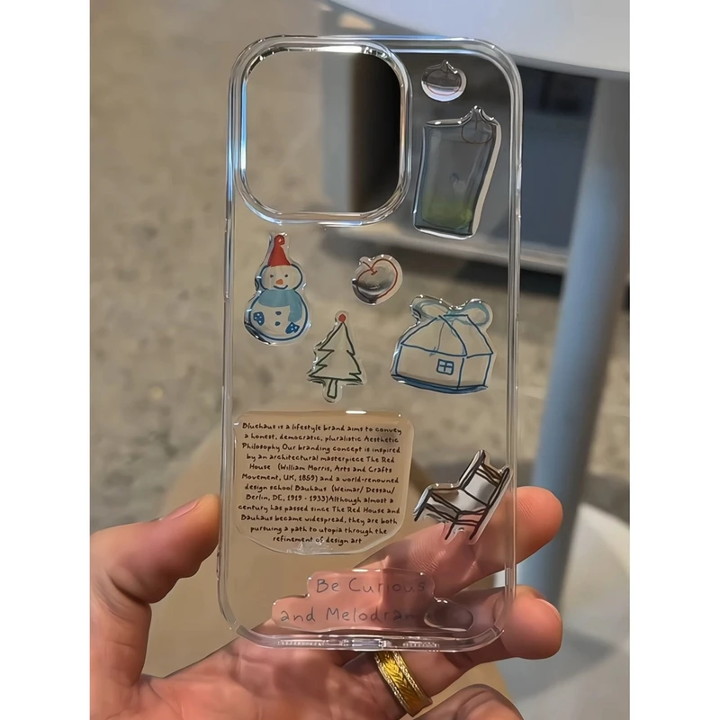 可爱雪人DIY贴纸适用iPhone15苹果16promax手机壳13/14高透11软12