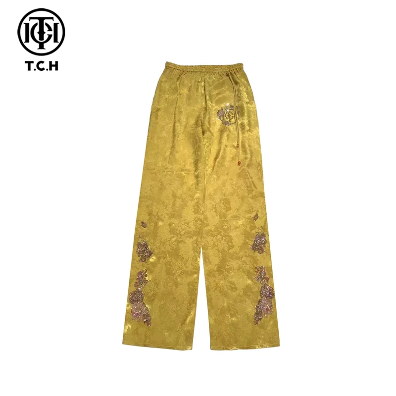 TCH轻奢烫钻工艺新中式时尚直筒洋气长裤T72B20E9013私服tch