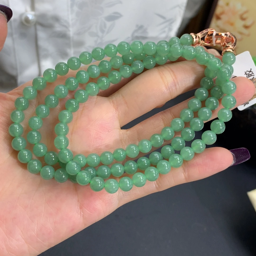 翡翠未镶嵌手串卡6胶润湖水绿项链